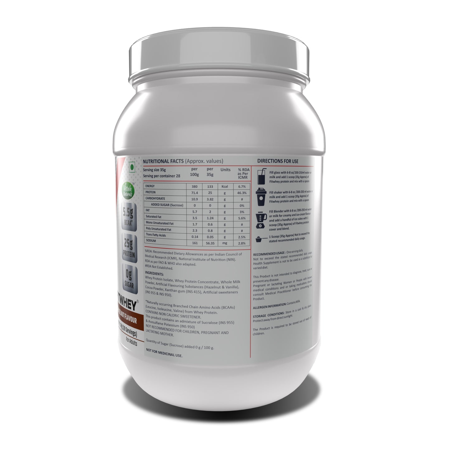 Fitwhey 100% Whey Protein, Premium Blend of Whey Protein Concentrate & Whey Protein Isolate| 25 g Protein per Serving