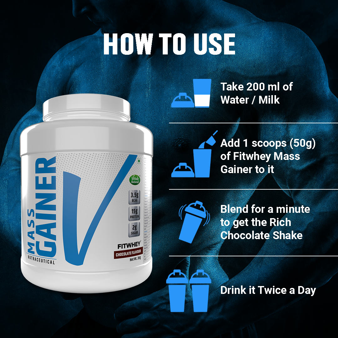 Fitwhey Mass Gainer with Whey Protein, Creatine Monohydrate & L-Glutamine | Enriched with Multivitamins & Minerals | 30 servings