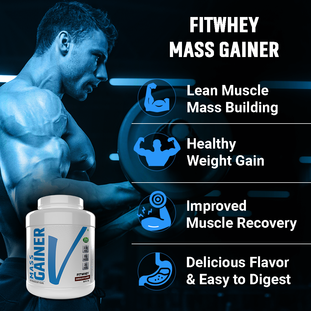 Fitwhey Mass Gainer with Whey Protein, Creatine Monohydrate & L-Glutamine | Enriched with Multivitamins & Minerals | 30 servings