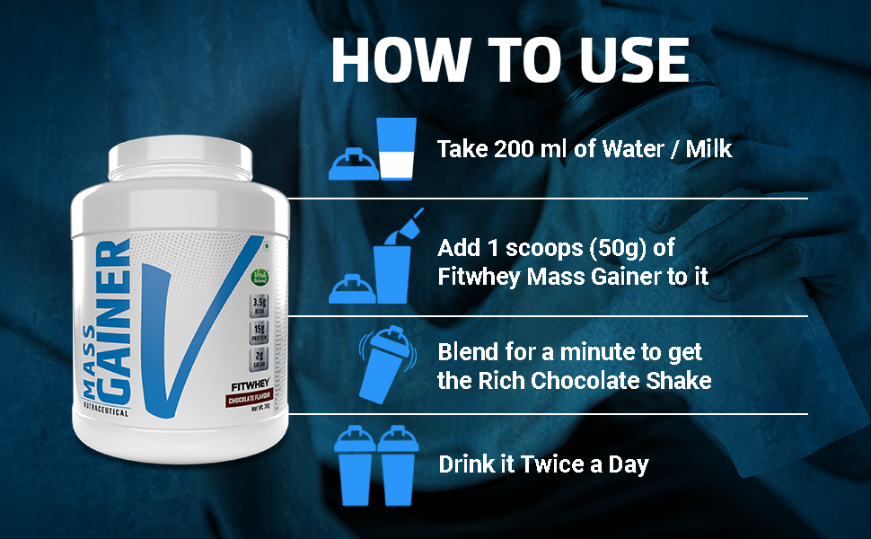 Fitwhey Mass Gainer with Whey Protein, Creatine Monohydrate & L-Glutamine | Enriched with Multivitamins & Minerals | 30 servings