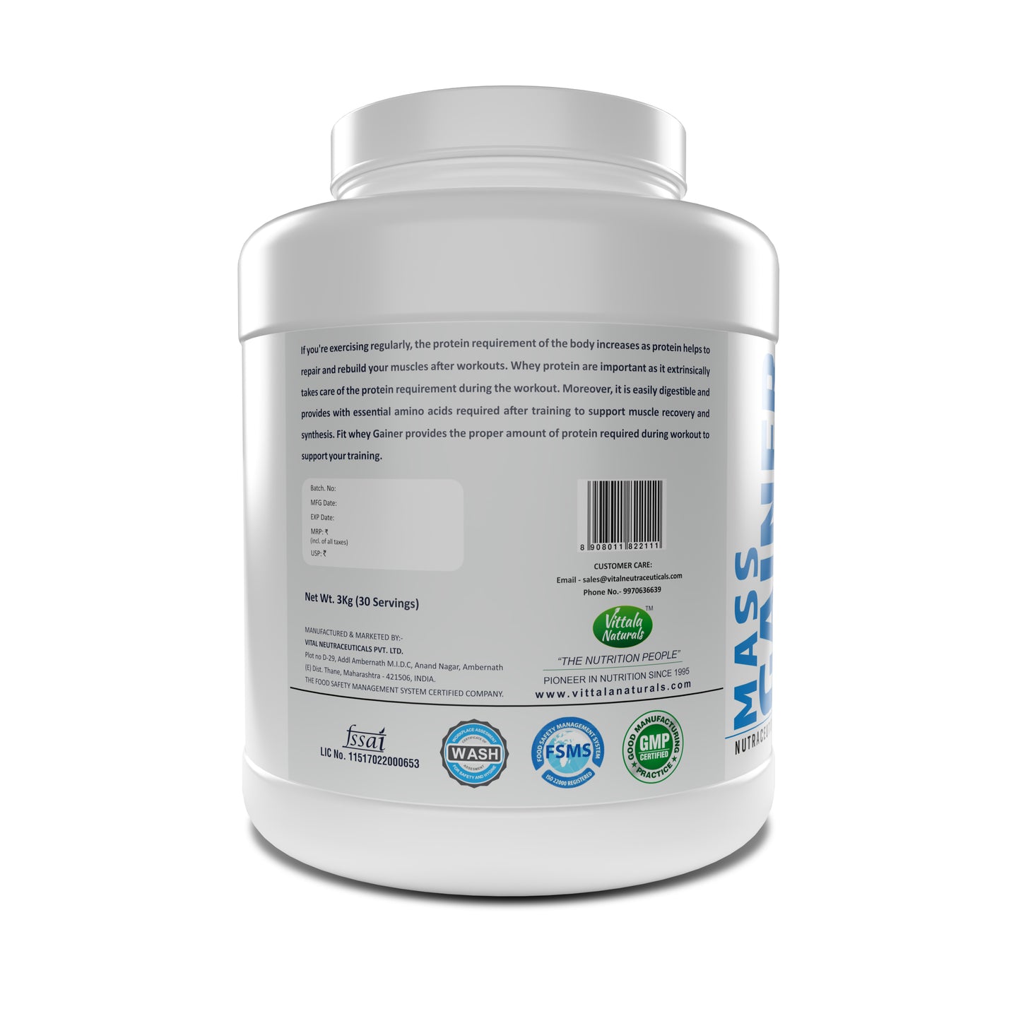 Fitwhey Mass Gainer with Whey Protein, Creatine Monohydrate & L-Glutamine | Enriched with Multivitamins & Minerals | 30 servings