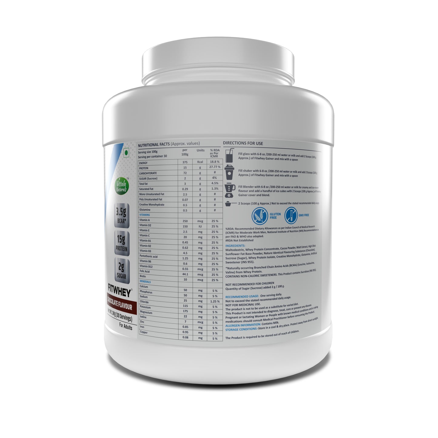 Fitwhey Mass Gainer with Whey Protein, Creatine Monohydrate & L-Glutamine | Enriched with Multivitamins & Minerals | 30 servings