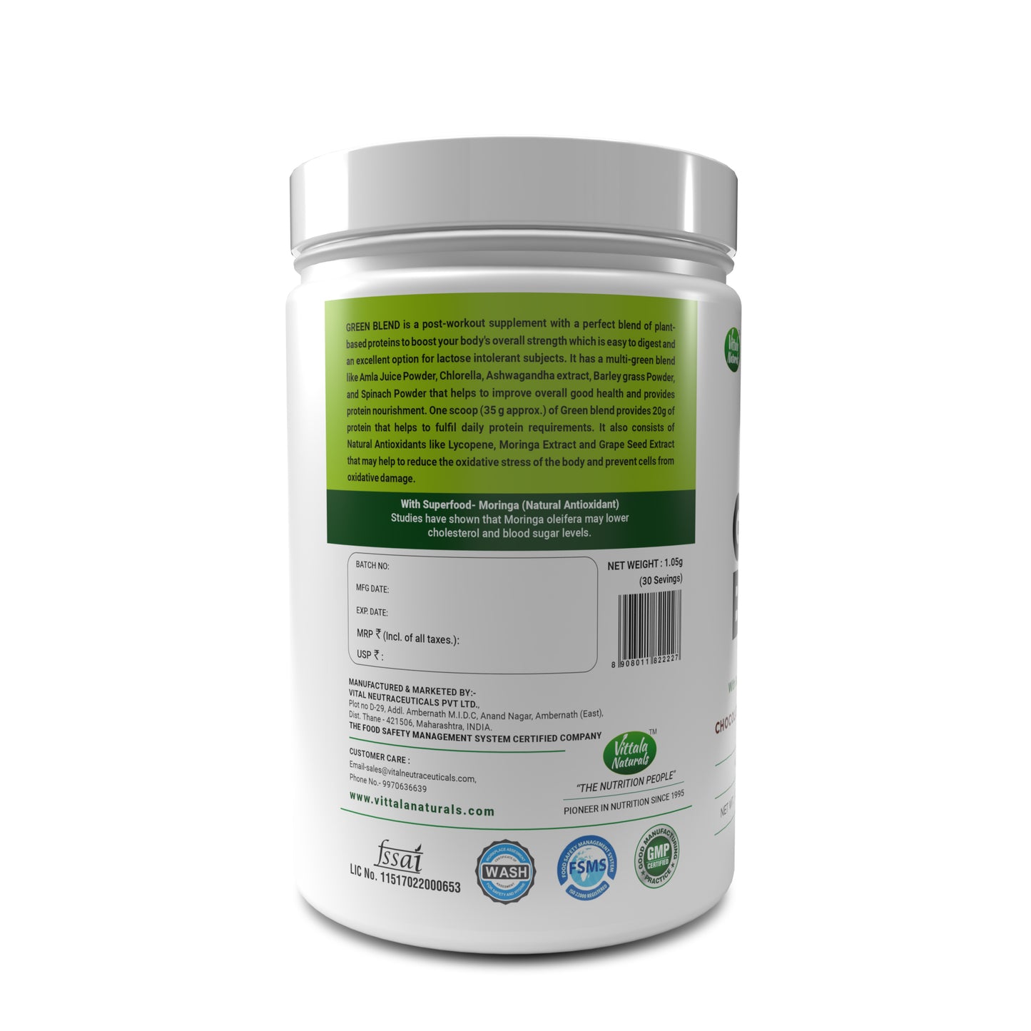 Green Blend Plant Based Protein With Multigreens And Natural Antioxidants For Weight Management