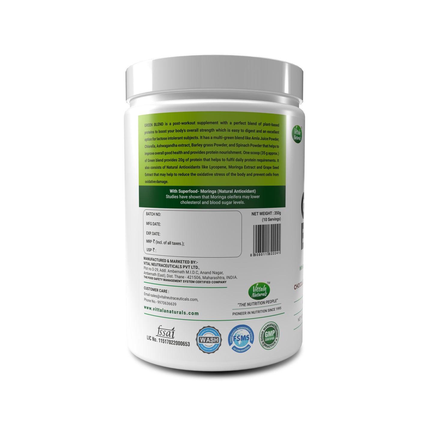 Green Blend Plant Based Protein With Multigreens And Natural Antioxidants For Weight Management