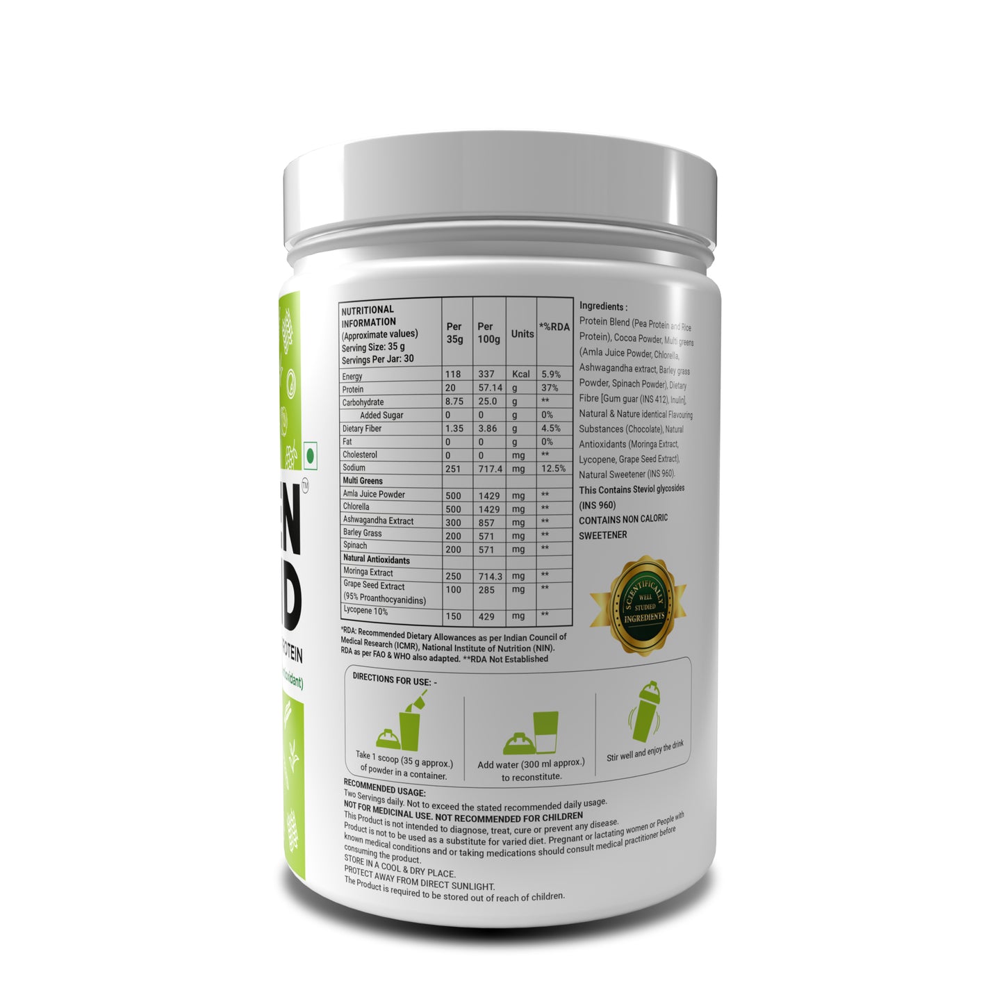 Green Blend Plant Based Protein With Multigreens And Natural Antioxidants For Weight Management