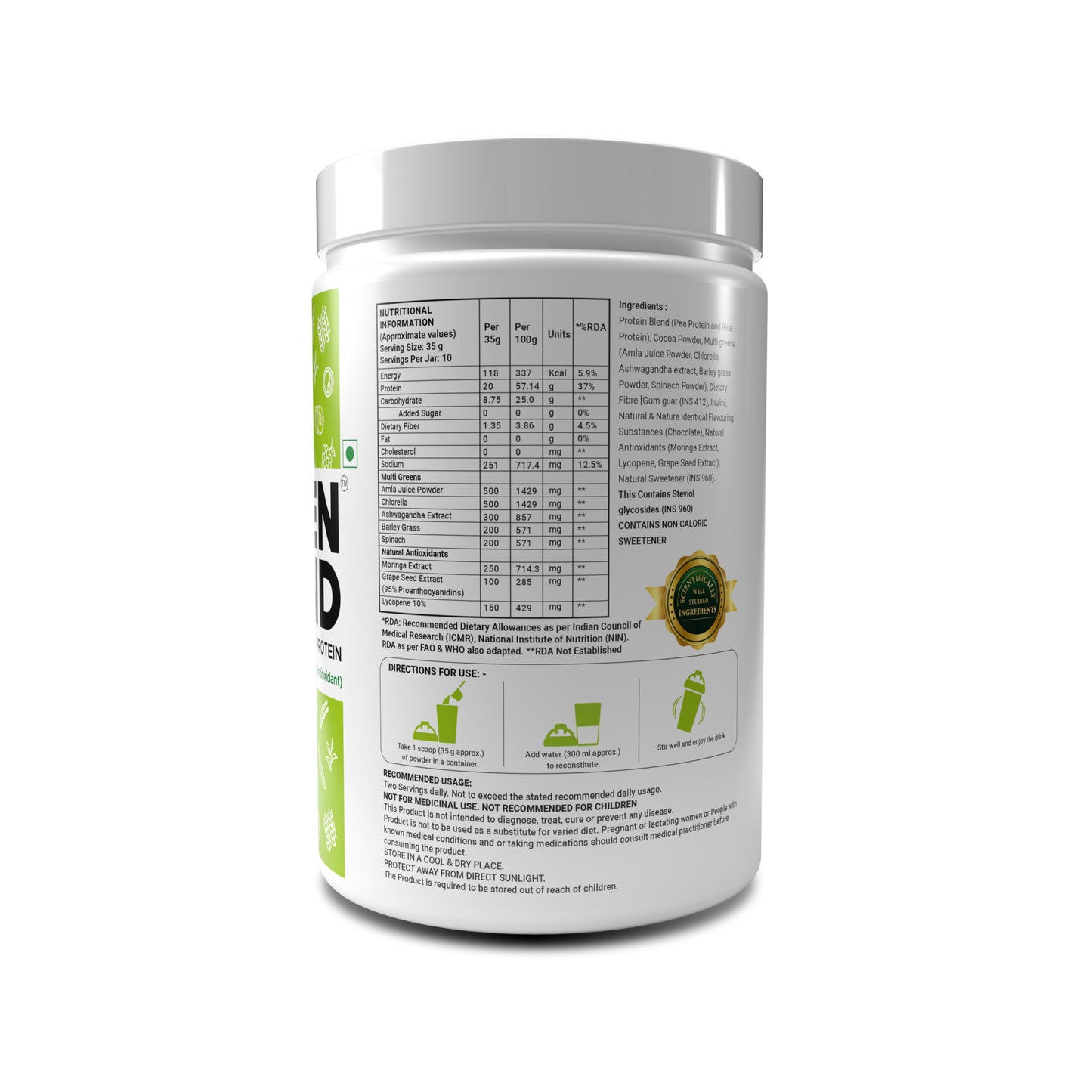 Green Blend Plant Based Protein With Multigreens And Natural Antioxidants For Weight Management
