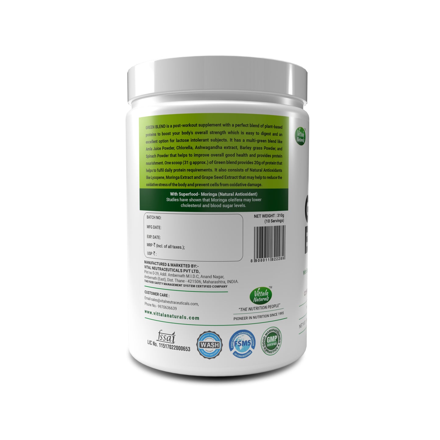 Green Blend Plant Based Protein With Multigreens And Natural Antioxidants For Weight Management