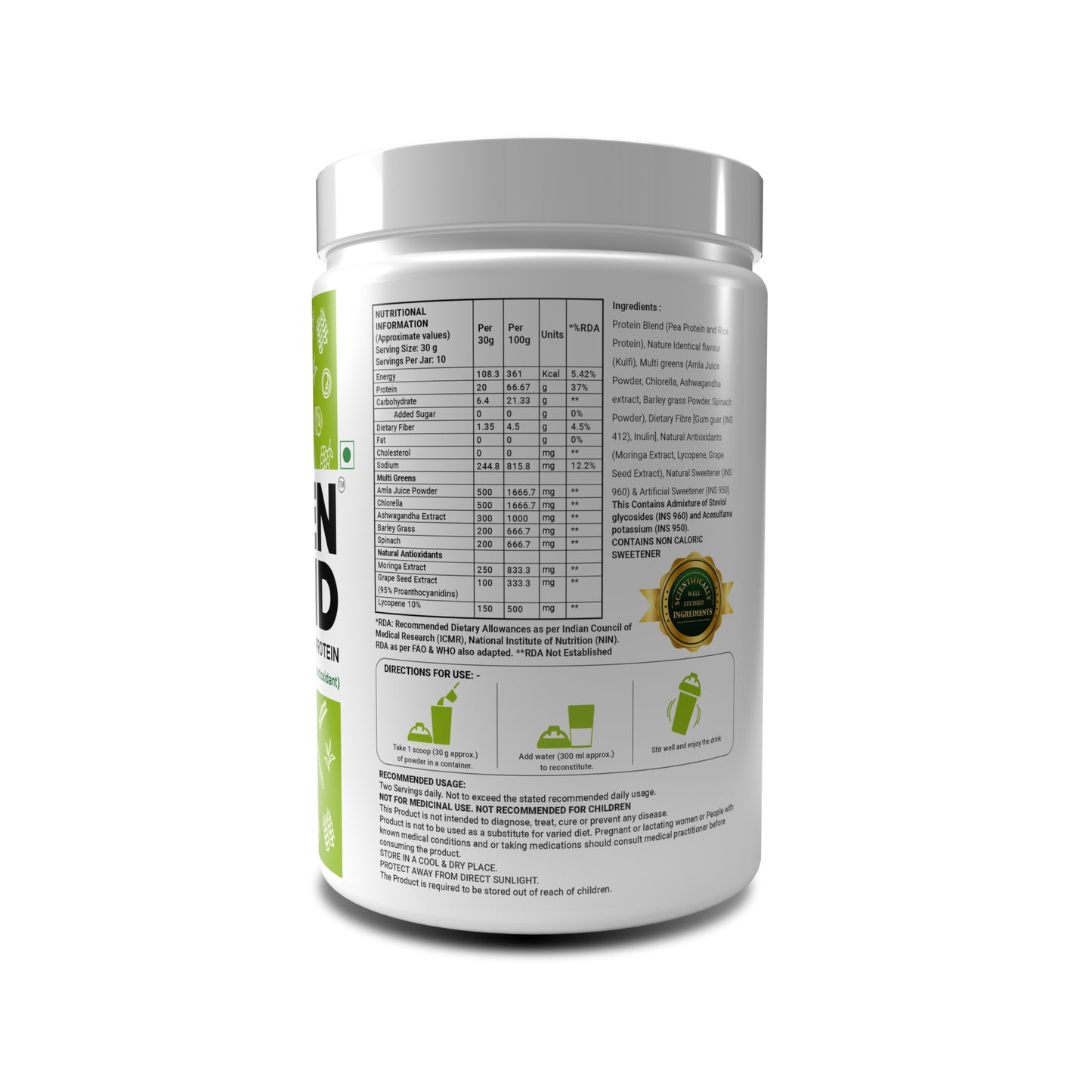 Green Blend Plant Based Protein With Multigreens And Natural Antioxidants For Weight Management