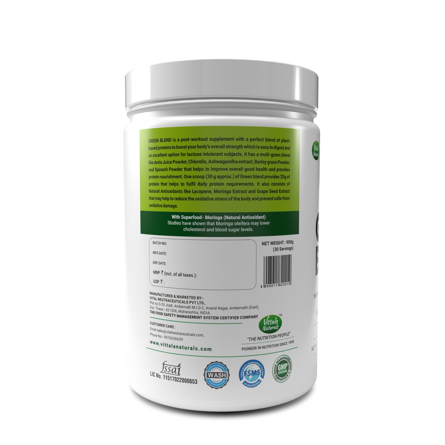 Green Blend Plant Based Protein With Multigreens And Natural Antioxidants For Weight Management