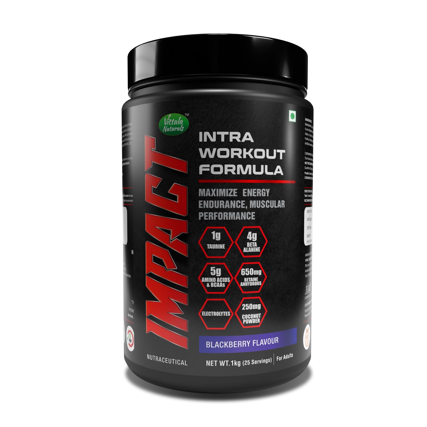 Impact Intra Workout Formula with beta alanine, taurine ,amino acids & BCAAs, electrolytes for building the muscles and enhancing the overall performance