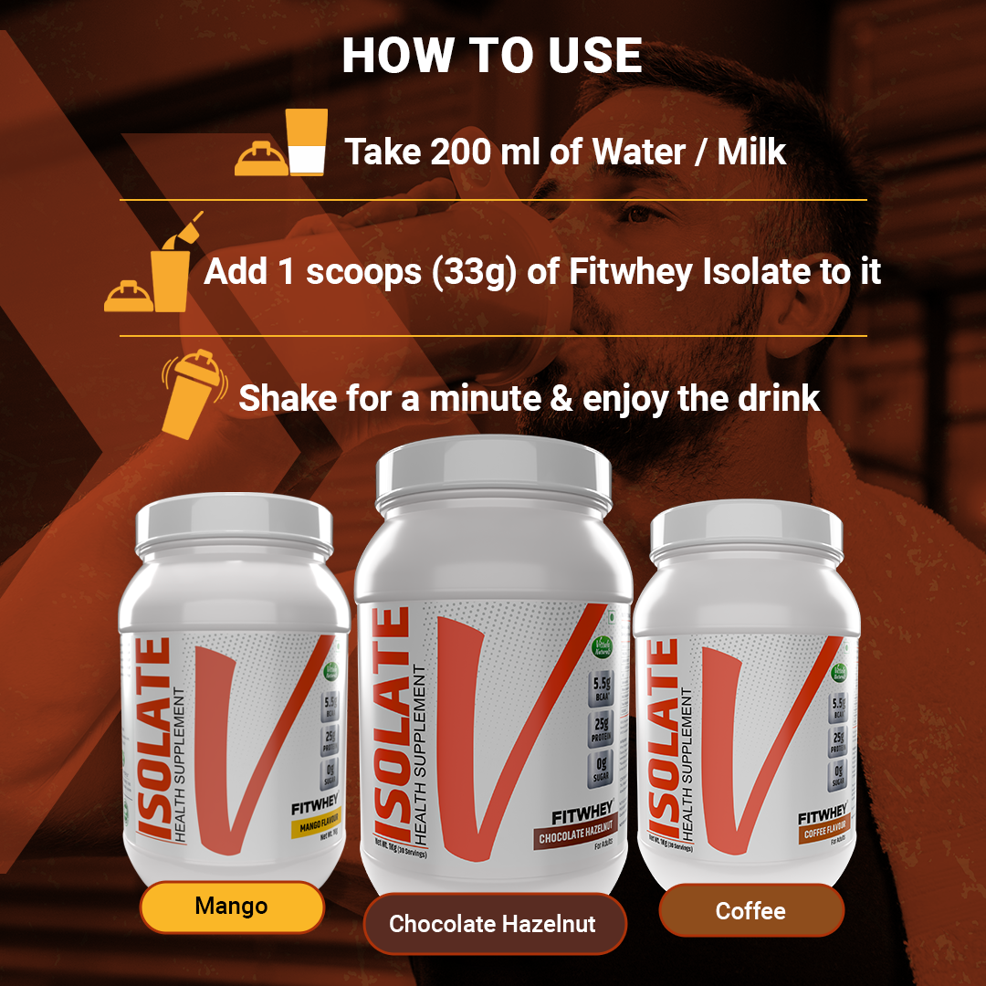 Fitwhey Isolate with 5.5g BCAA | 25g Whey Protein Isolate Per Serving | The Lightest, Tastiest Shake I Easily Palatable