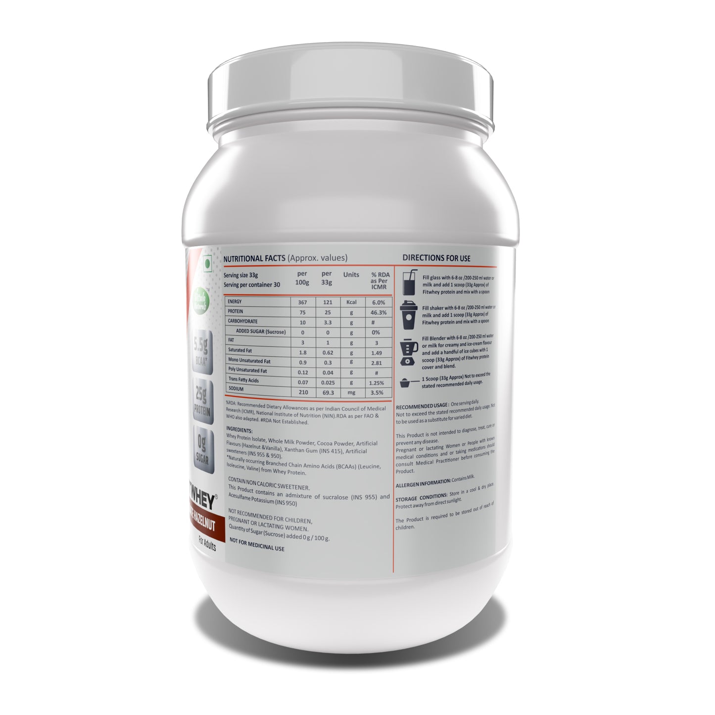 Fitwhey Isolate with 5.5g BCAA | 25g Whey Protein Isolate Per Serving | The Lightest, Tastiest Shake I Easily Palatable