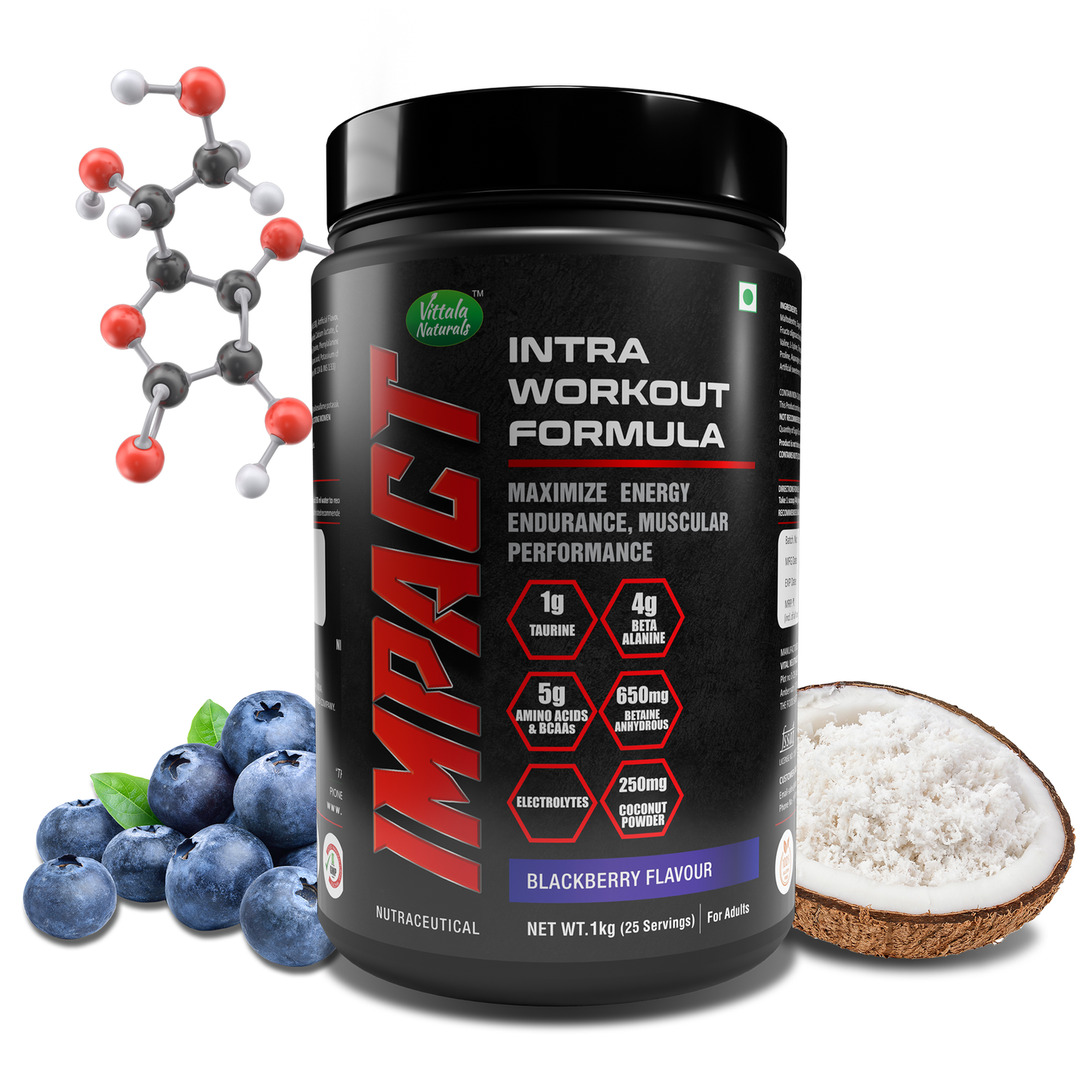 Impact Intra Workout Formula with beta alanine, taurine ,amino acids & BCAAs, electrolytes for building the muscles and enhancing the overall performance