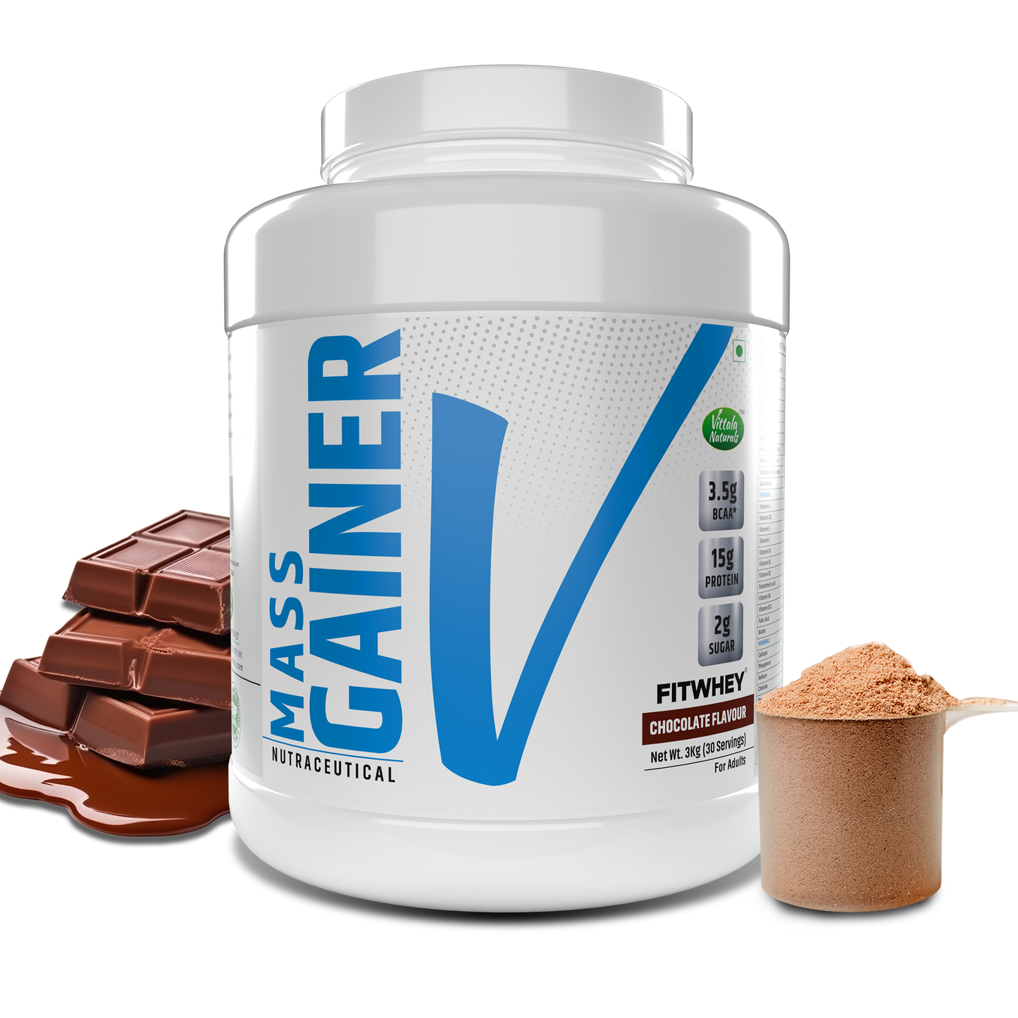Fitwhey Mass Gainer with Whey Protein, Creatine Monohydrate & L-Glutamine | Enriched with Multivitamins & Minerals | 30 servings