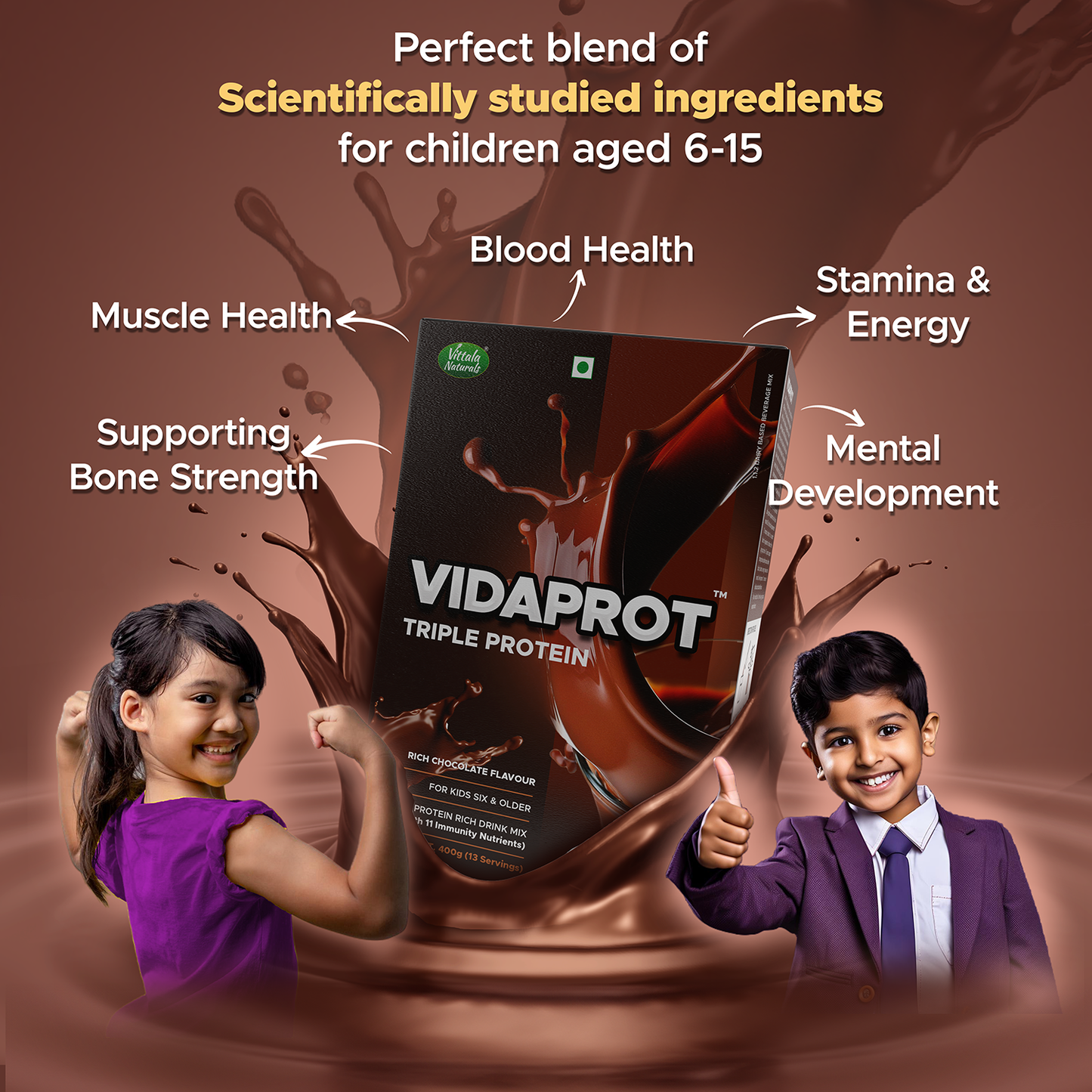 Vidaprot Triple Protein Rich Drink Mix Powder For Children With 23 Vital Vitamins And Minerals
