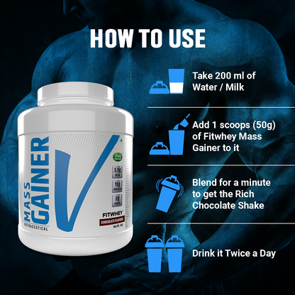 Fitwhey Mass Gainer with Whey Protein, Creatine Monohydrate & L-Glutamine | Enriched with Multivitamins & Minerals  | 30 servings