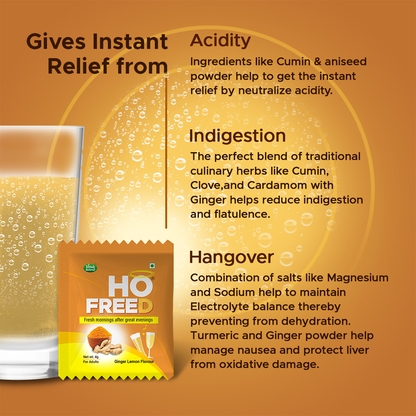 Hofreed Anti Hangover & Detox Drink - Ginger Lemon Flavor | Promotes Relief from Acidity, Headache & Nausea