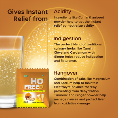 Hofreed Anti Hangover & Detox Drink - Ginger Lemon Flavor | Promotes Relief from Acidity, Headache & Nausea (Pack Of 5)